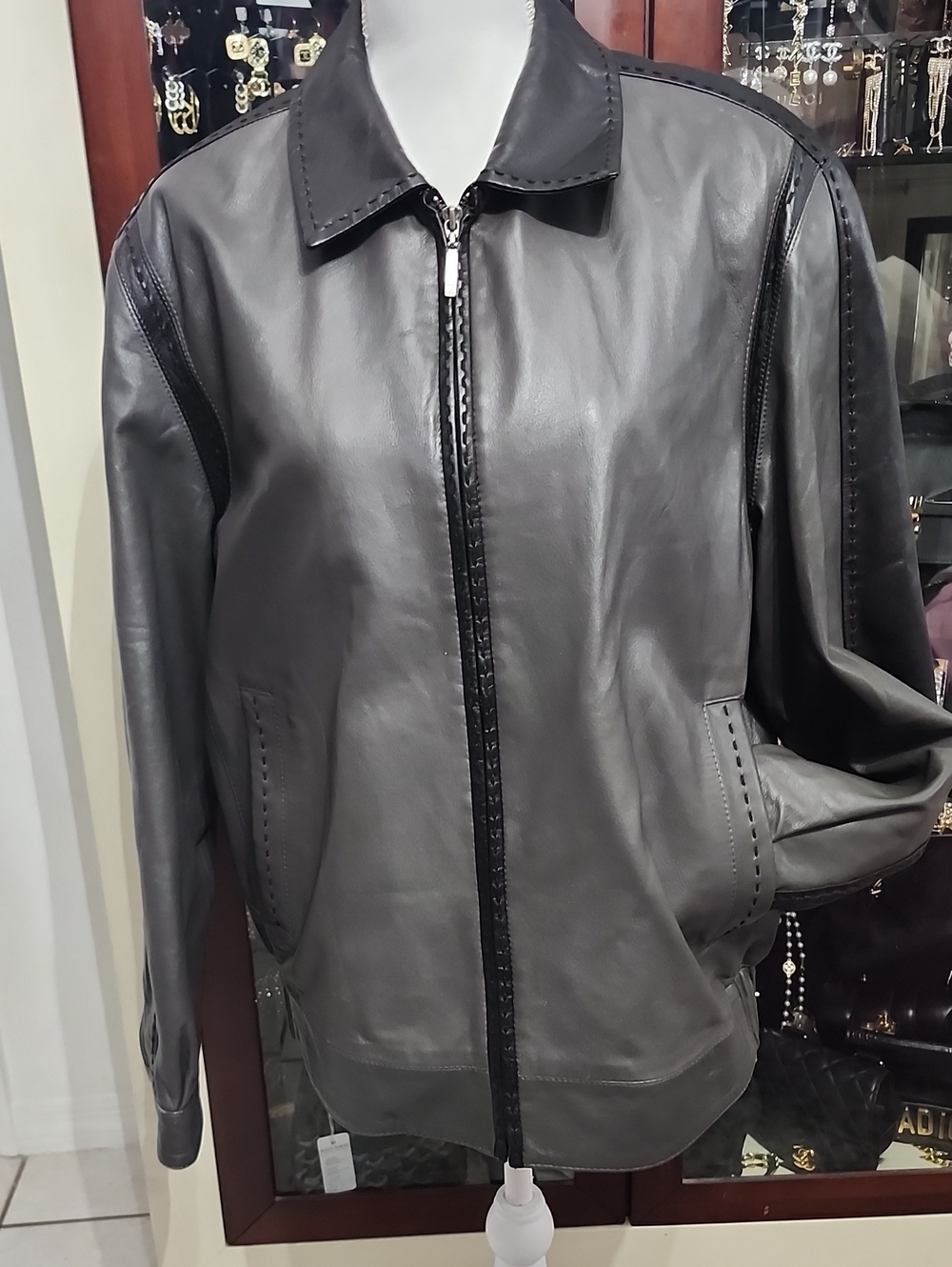 Men's Black Leather Zip-Front Jacket